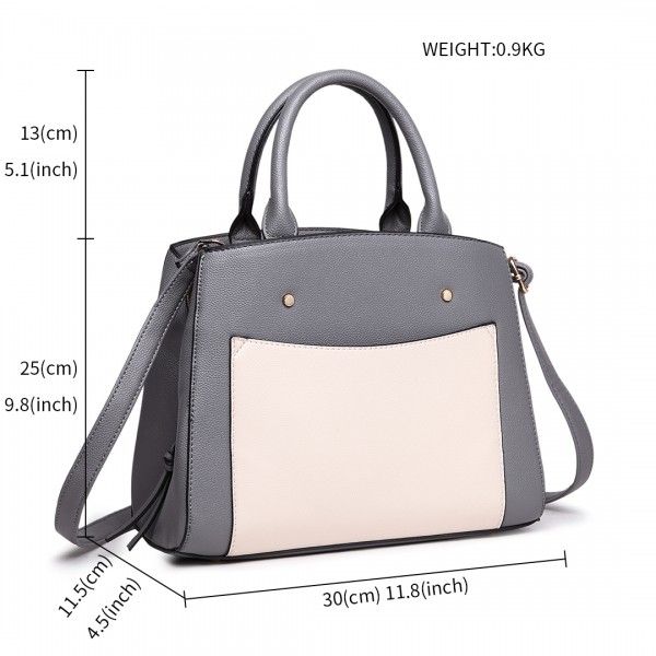 LT1747 GY - Miss Lulu Front Pocket Tote Handbags with Purse Grey