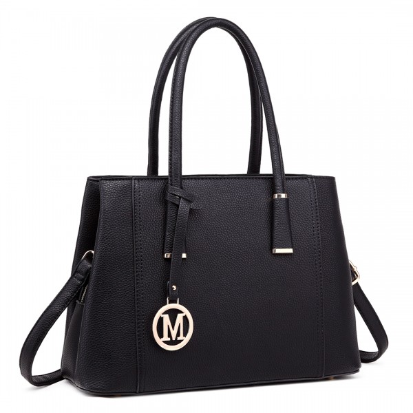 LT1748 BK - Miss Lulu Multi-Compartment Large Handbags Black