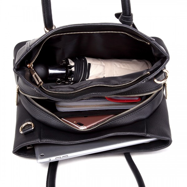 LT1748 BK - Miss Lulu Multi-Compartment Large Handbags Black