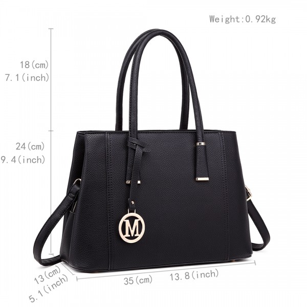 LT1748 BK - Miss Lulu Multi-Compartment Large Handbags Black