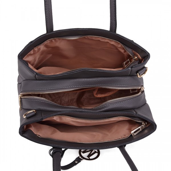 LT1748 GY - Miss Lulu Multi-Compartment Large Handbags Grey