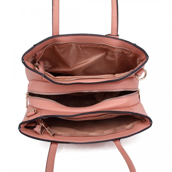 LT1748 PK - Miss Lulu Multi-Compartment Large Handbags Pink