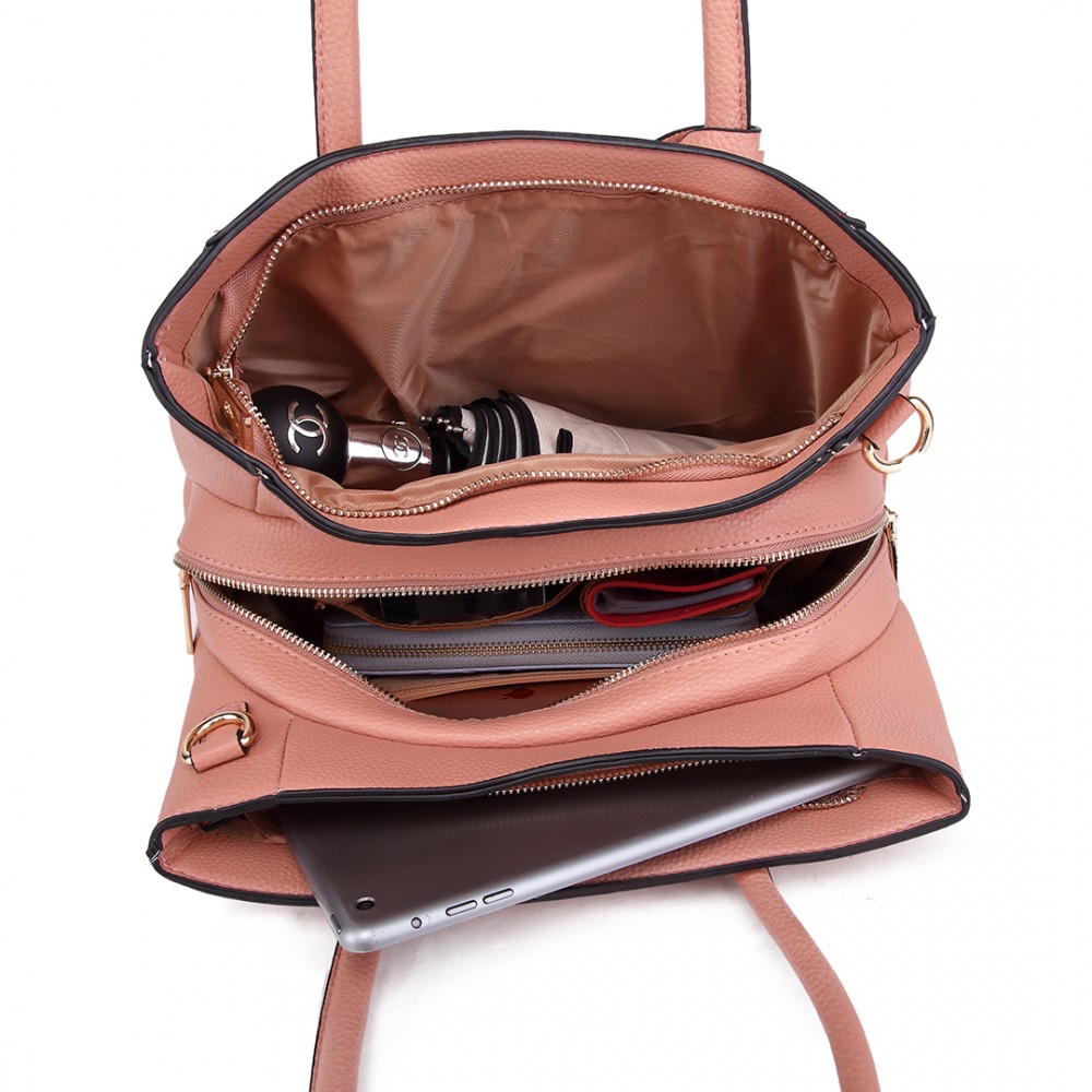 LT1748 PK - Miss Lulu Multi-Compartment Large Handbags Pink