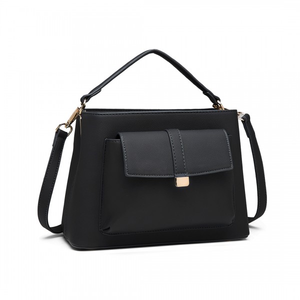 LT1770 - Miss Lulu PU Leather Front Pocket Handbag - Black