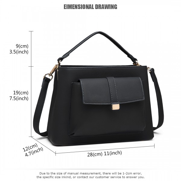 LT1770 - Miss Lulu PU Leather Front Pocket Handbag - Black