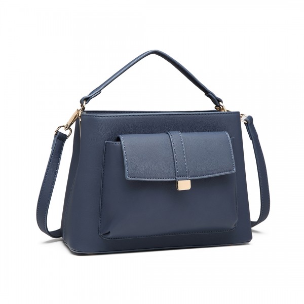 LT1770 - Miss Lulu PU Leather Front Pocket Handbag - Navy