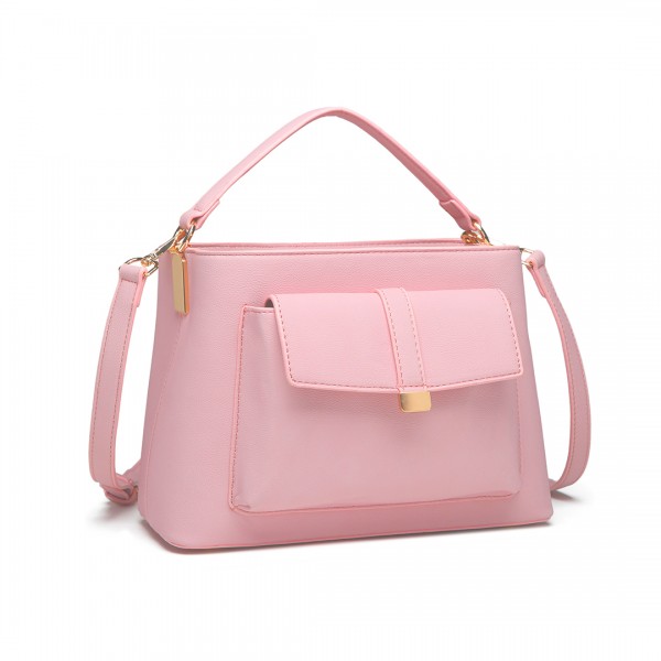 LT1770 - Miss Lulu PU Leather Front Pocket Handbag - Pink