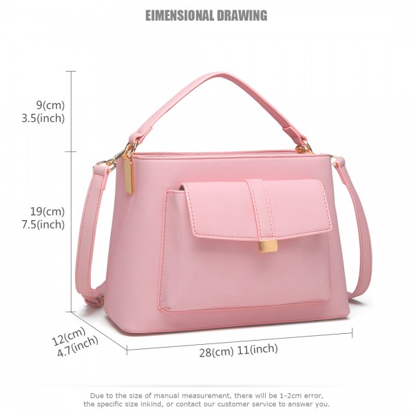 LT1770 - Miss Lulu PU Leather Front Pocket Handbag - Pink