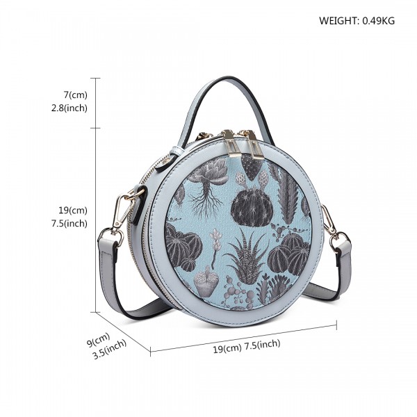 LT1810 BE Miss Lulu PU Leather Round Zip Cross Body Printed Bag Blue LT1810 BE Miss Lulu PU Leather Round Zip Cross Body Printed Bag Blue