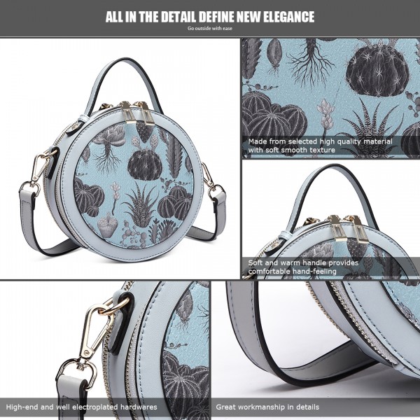 LT1810 BE Miss Lulu PU Leather Round Zip Cross Body Printed Bag Blue LT1810 BE Miss Lulu PU Leather Round Zip Cross Body Printed Bag Blue