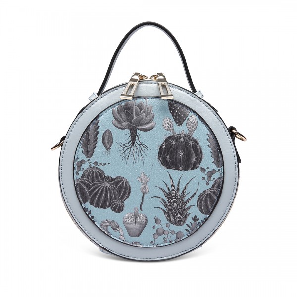 LT1810 BE Miss Lulu PU Leather Round Zip Cross Body Printed Bag Blue LT1810 BE Miss Lulu PU Leather Round Zip Cross Body Printed Bag Blue