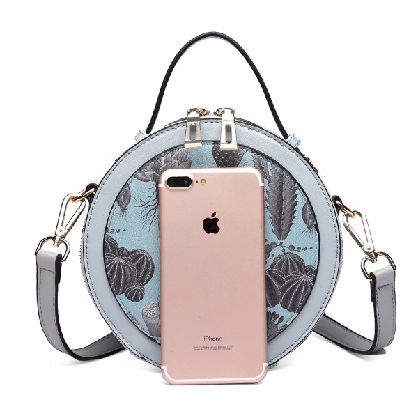 LT1810 BE Miss Lulu PU Leather Round Zip Cross Body Printed Bag Blue LT1810 BE Miss Lulu PU Leather Round Zip Cross Body Printed Bag Blue
