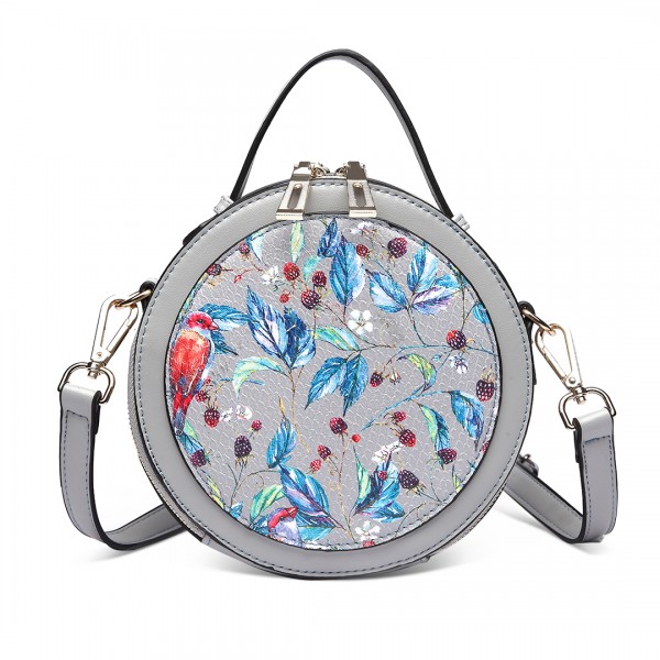 LT1810 GY Miss Lulu PU Leather Round Zip Cross Body Printed Bag Grey LT1810 GY Miss Lulu PU Leather Round Zip Cross Body Printed Bag Grey