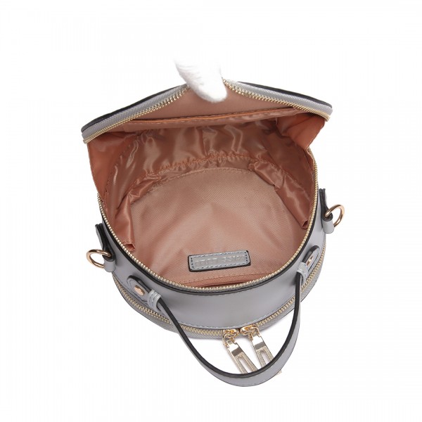 LT1810 GY Miss Lulu PU Leather Round Zip Cross Body Printed Bag Grey LT1810 GY Miss Lulu PU Leather Round Zip Cross Body Printed Bag Grey