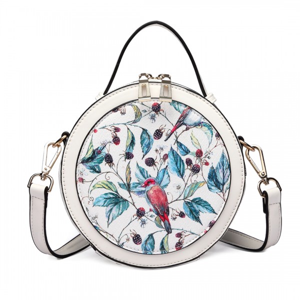 LT1810 WE Miss Lulu PU Leather Round Zip Cross Body Printed Bag White LT1810 WE Miss Lulu PU Leather Round Zip Cross Body Printed Bag White