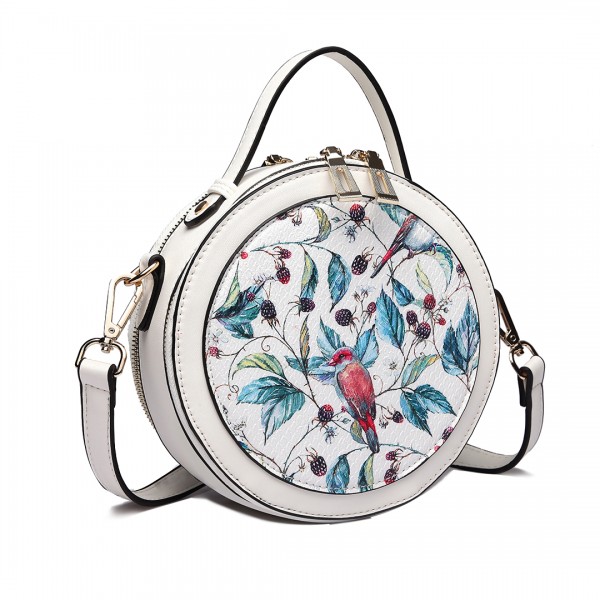 LT1810 WE Miss Lulu PU Leather Round Zip Cross Body Printed Bag White LT1810 WE Miss Lulu PU Leather Round Zip Cross Body Printed Bag White