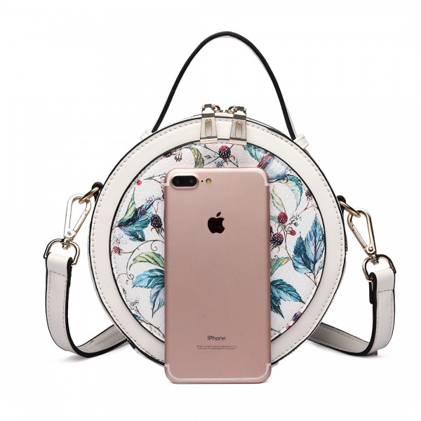 LT1810 WE Miss Lulu PU Leather Round Zip Cross Body Printed Bag White LT1810 WE Miss Lulu PU Leather Round Zip Cross Body Printed Bag White