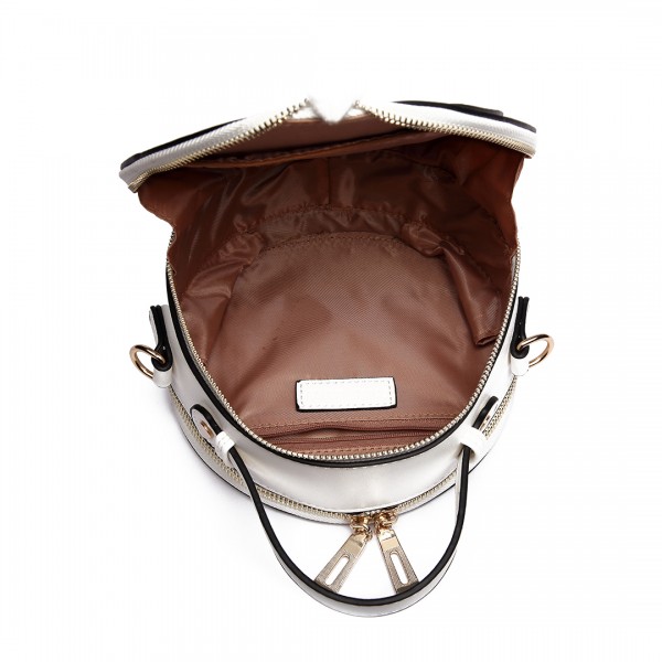 LT1810 WE Miss Lulu PU Leather Round Zip Cross Body Printed Bag White LT1810 WE Miss Lulu PU Leather Round Zip Cross Body Printed Bag White