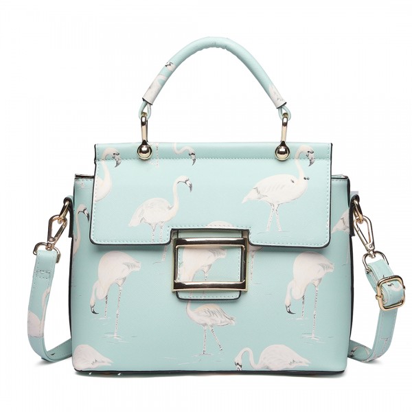 LT1814 GN -Miss Lulu Flamingo Printed Crossbody Handbag Green LT1814 GN -Miss Lulu Flamingo Printed Crossbody Handbag Green