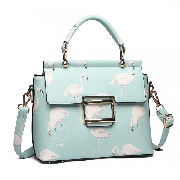 LT1814 GN -Miss Lulu Flamingo Printed Crossbody Handbag Green LT1814 GN -Miss Lulu Flamingo Printed Crossbody Handbag Green