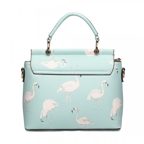 LT1814 GN -Miss Lulu Flamingo Printed Crossbody Handbag Green LT1814 GN -Miss Lulu Flamingo Printed Crossbody Handbag Green