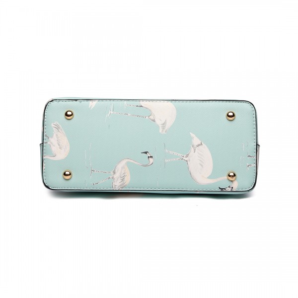 LT1814 GN -Miss Lulu Flamingo Printed Crossbody Handbag Green LT1814 GN -Miss Lulu Flamingo Printed Crossbody Handbag Green