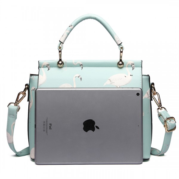 LT1814 GN -Miss Lulu Flamingo Printed Crossbody Handbag Green LT1814 GN -Miss Lulu Flamingo Printed Crossbody Handbag Green