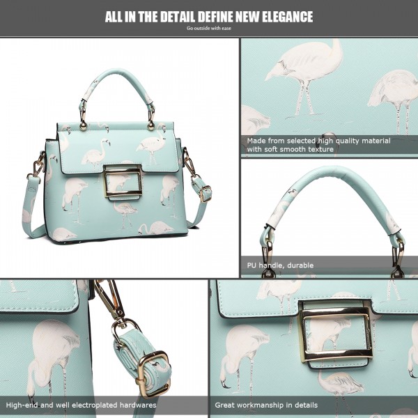 LT1814 GN -Miss Lulu Flamingo Printed Crossbody Handbag Green LT1814 GN -Miss Lulu Flamingo Printed Crossbody Handbag Green