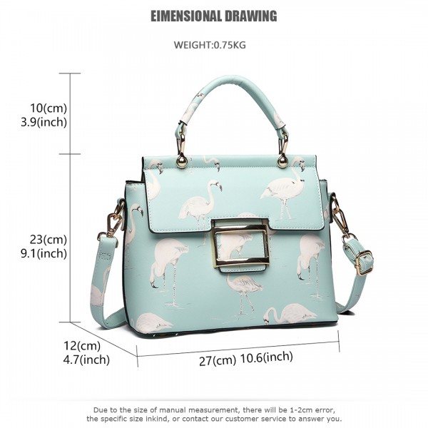 LT1814 GN -Miss Lulu Flamingo Printed Crossbody Handbag Green LT1814 GN -Miss Lulu Flamingo Printed Crossbody Handbag Green