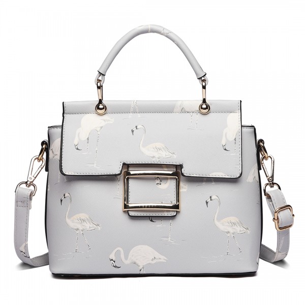 LT1814 GY -Miss Lulu Flamingo Printed Crossbody Handbag Grey LT1814 GY -Miss Lulu Flamingo Printed Crossbody Handbag Grey
