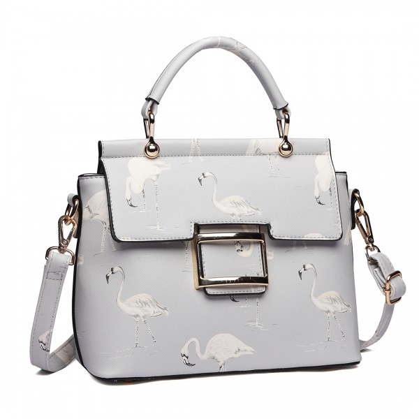 LT1814 GY -Miss Lulu Flamingo Printed Crossbody Handbag Grey LT1814 GY -Miss Lulu Flamingo Printed Crossbody Handbag Grey