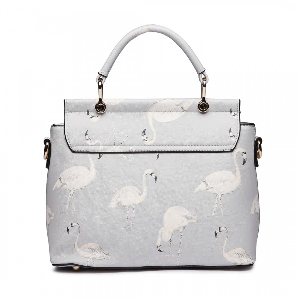 LT1814 GY -Miss Lulu Flamingo Printed Crossbody Handbag Grey