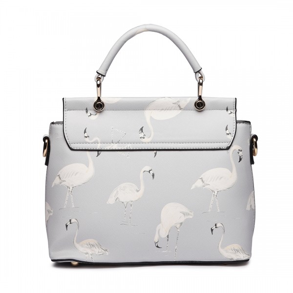 LT1814 GY -Miss Lulu Flamingo Printed Crossbody Handbag Grey LT1814 GY -Miss Lulu Flamingo Printed Crossbody Handbag Grey
