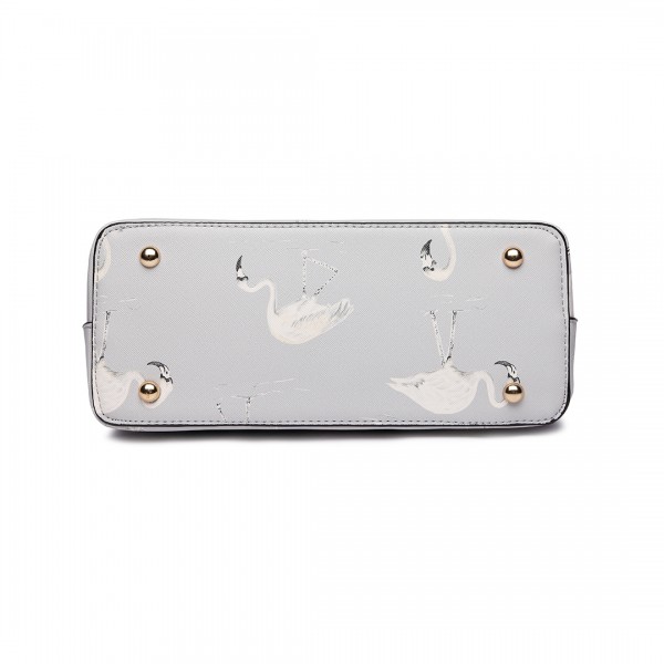LT1814 GY -Miss Lulu Flamingo Printed Crossbody Handbag Grey LT1814 GY -Miss Lulu Flamingo Printed Crossbody Handbag Grey