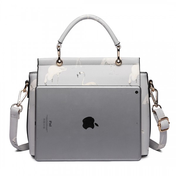 LT1814 GY -Miss Lulu Flamingo Printed Crossbody Handbag Grey LT1814 GY -Miss Lulu Flamingo Printed Crossbody Handbag Grey