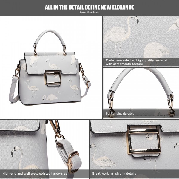LT1814 GY -Miss Lulu Flamingo Printed Crossbody Handbag Grey LT1814 GY -Miss Lulu Flamingo Printed Crossbody Handbag Grey