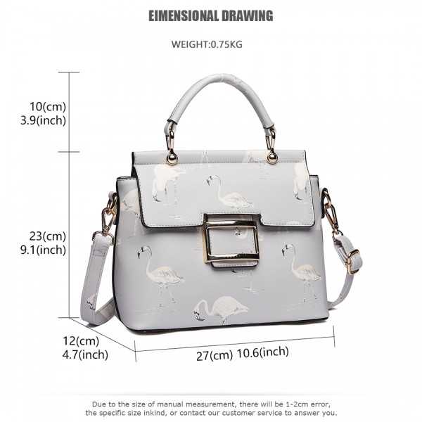 LT1814 GY -Miss Lulu Flamingo Printed Crossbody Handbag Grey LT1814 GY -Miss Lulu Flamingo Printed Crossbody Handbag Grey