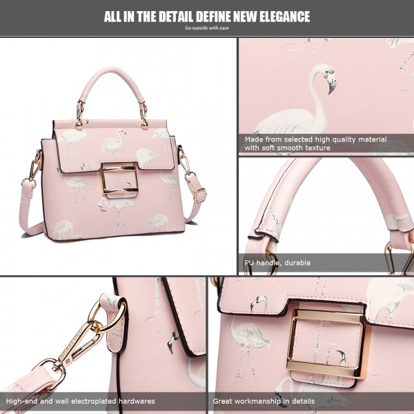 LT1814 PK - Miss Lulu Flamingo Printed Crossbody Handbag Pink LT1814 PK - Miss Lulu Flamingo Printed Crossbody Handbag Pink