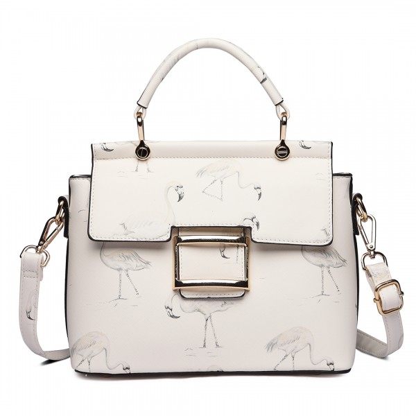LT1814 WE -Miss Lulu Flamingo Printed Crossbody Handbag White LT1814 WE -Miss Lulu Flamingo Printed Crossbody Handbag White