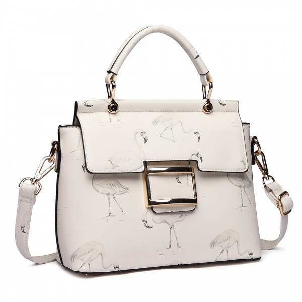 LT1814 WE -Miss Lulu Flamingo Printed Crossbody Handbag White LT1814 WE -Miss Lulu Flamingo Printed Crossbody Handbag White