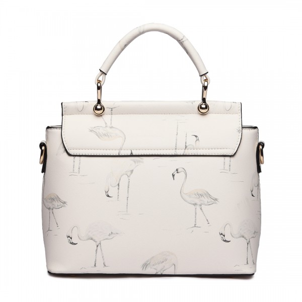 LT1814 WE -Miss Lulu Flamingo Printed Crossbody Handbag White LT1814 WE -Miss Lulu Flamingo Printed Crossbody Handbag White