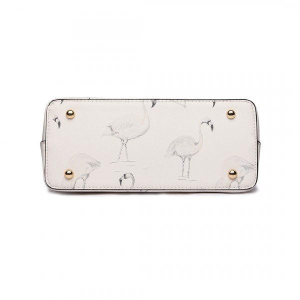 LT1814 WE -Miss Lulu Flamingo Printed Crossbody Handbag White LT1814 WE -Miss Lulu Flamingo Printed Crossbody Handbag White