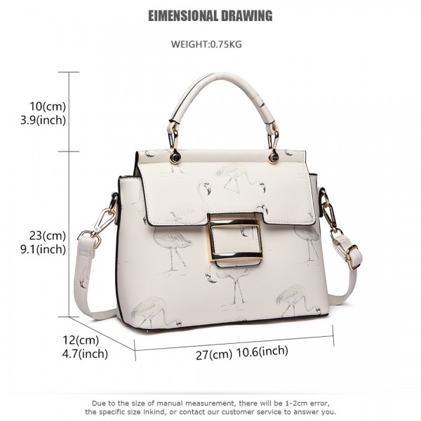 LT1814 WE -Miss Lulu Flamingo Printed Crossbody Handbag White LT1814 WE -Miss Lulu Flamingo Printed Crossbody Handbag White