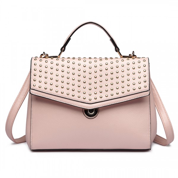 LT1819-MISS LULU PU LEATHER STUDDED SHOULDER HANDBAG NUDE