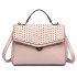 LT1819-MISS LULU PU LEATHER STUDDED SHOULDER HANDBAG NUDE