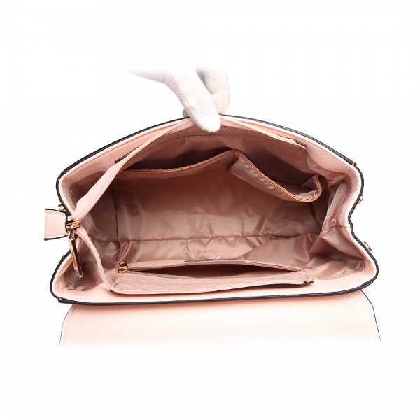 LT1819-MISS LULU PU LEATHER STUDDED SHOULDER HANDBAG NUDE