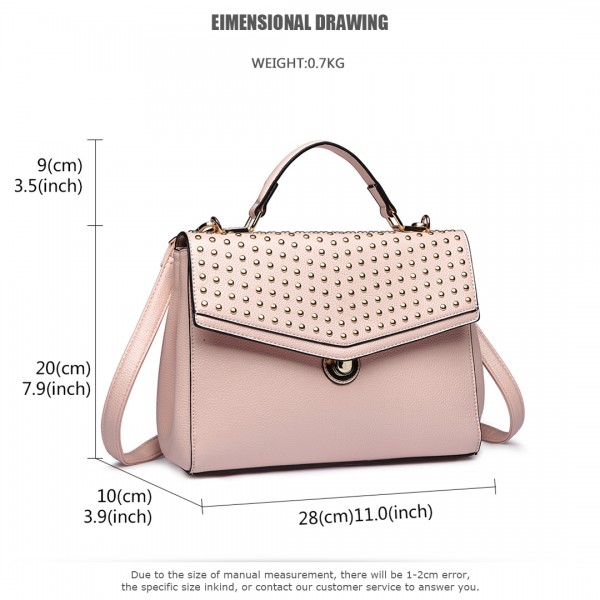 LT1819-MISS LULU PU LEATHER STUDDED SHOULDER HANDBAG NUDE