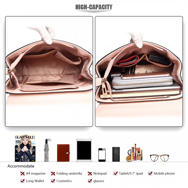 LT1819-MISS LULU PU LEATHER STUDDED SHOULDER HANDBAG NUDE