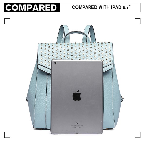 LT1820-MISS LULU PU LEATHER STUDDED FASHION BACKPACK BLUE LT1820-MISS LULU PU LEATHER STUDDED FASHION BACKPACK BLUE