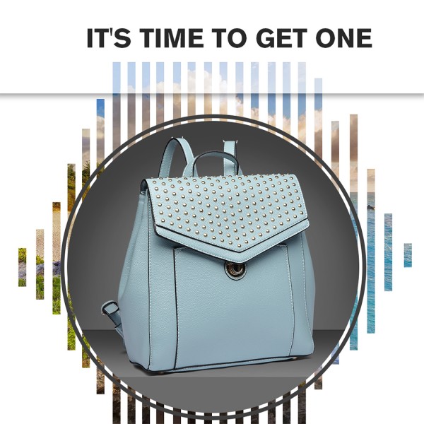 LT1820-MISS LULU PU LEATHER STUDDED FASHION BACKPACK BLUE LT1820-MISS LULU PU LEATHER STUDDED FASHION BACKPACK BLUE
